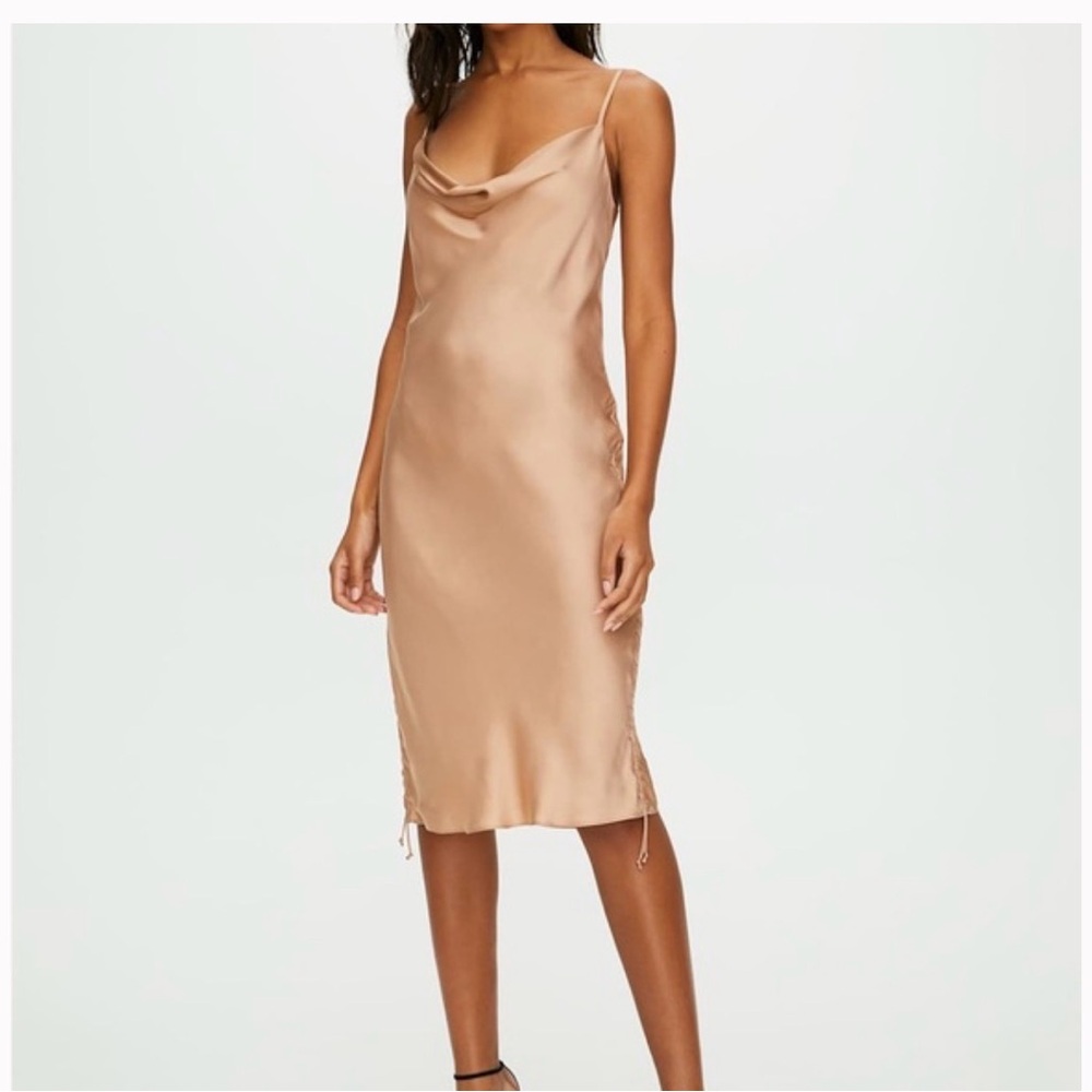 Aritzia Wilfred Champagne Cinch Slip Midi Mini Dress